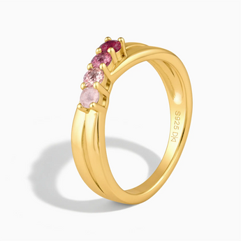 18KT Yellow Gold Vermeil Blush Romance Four Round Stone Crossover Ring - Seasons Rhythm Side View