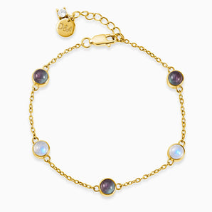 18KT Yellow Gold Vermeil Cabochon Alexandrite & Moonstone Bracelet - Constellation Front View