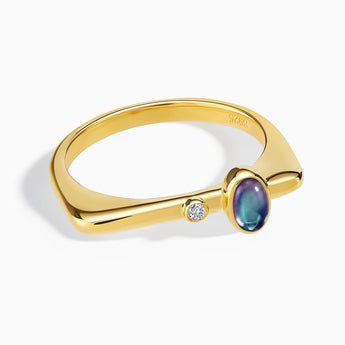 18KT Yellow Gold Vermeil Cabochon Alexandrite Puzzle Stacking Ring - Minimal Bubble Front View