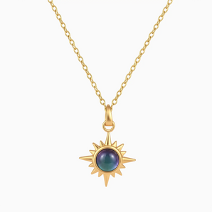 18KT Yellow Gold Vermeil Cabochon Alexandrite Radiant Necklace - Sunburst Front View