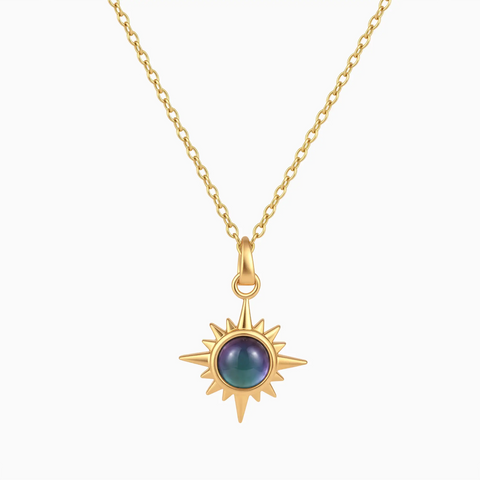 18KT Yellow Gold Vermeil Cabochon Alexandrite Radiant Necklace - Sunburst Front View