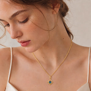 18KT Yellow Gold Vermeil Cabochon Alexandrite Radiant Necklace - Sunburst Model Shot