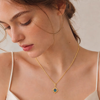 18KT Yellow Gold Vermeil Cabochon Alexandrite Radiant Necklace - Sunburst Model Shot