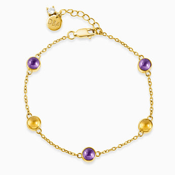18KT Yellow Gold Vermeil Cabochon Amethyst & Citrine Bracelet - Constellation Front View