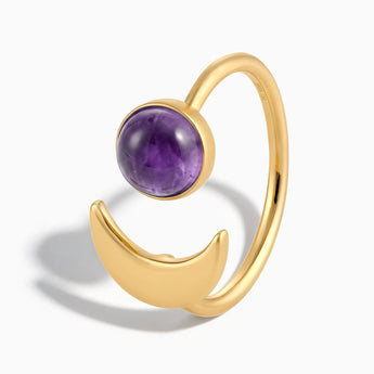 18KT Yellow Gold Vermeil Cabochon Amethyst Crescent Open Ring - Cosmic Path Side View
