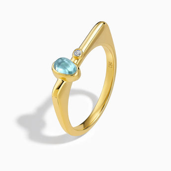 18KT Yellow Gold Vermeil Cabochon Aquamarine Puzzle Stacking Ring - Minimal Bubble Side View