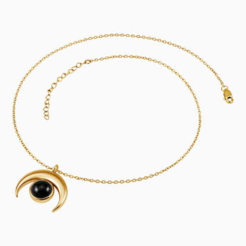 18KT Yellow Gold Vermeil Cabochon Black Onyx Crescent Moon Necklace - Lunar Halo Side View
