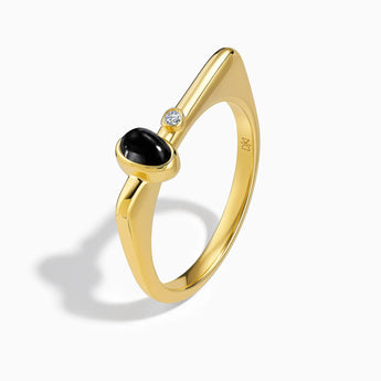 18KT Yellow Gold Vermeil Cabochon Black Onyx Puzzle Stacking Ring - Minimal Bubble Side View