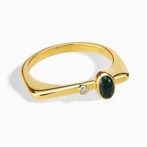 18KT Yellow Gold Vermeil Cabochon Bloodstone Puzzle Stacking Ring - Minimal Bubble Front View