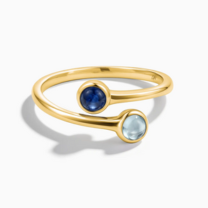18KT Yellow Gold Vermeil Cabochon Blue Sapphire & Aquamarine Ring - Twins Collection Front View