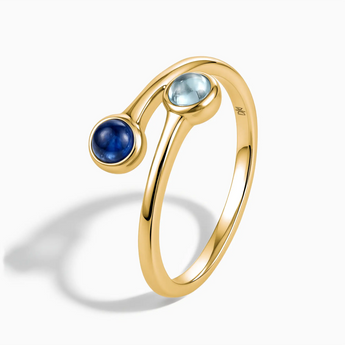 18KT Yellow Gold Vermeil Cabochon Blue Sapphire & Aquamarine Ring - Twins Collection Side View