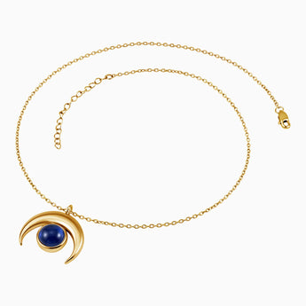 18KT Yellow Gold Vermeil Cabochon Blue Sapphire Crescent Moon Necklace - Lunar Halo Side View