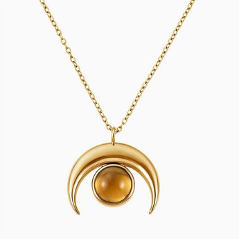 18KT Yellow Gold Vermeil Cabochon Citrine Crescent Moon Necklace - Lunar Halo Front View