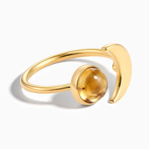 18KT Yellow Gold Vermeil Cabochon Citrine Crescent Open Ring - Cosmic Path Front View