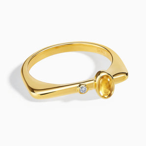 18KT Yellow Gold Vermeil Cabochon Citrine Puzzle Stacking Ring - Minimal Bubble Front View