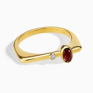 18KT Yellow Gold Vermeil Cabochon Garnet Puzzle Stacking Ring - Minimal Bubble Front View
