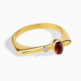 18KT Yellow Gold Vermeil Cabochon Garnet Puzzle Stacking Ring - Minimal Bubble Front View