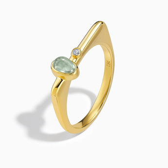 18KT Yellow Gold Vermeil Cabochon Green Amethyst Puzzle Stacking Ring - Minimal Bubble Side View