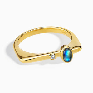18KT Yellow Gold Vermeil Cabochon Labradorite Puzzle Stacking Ring - Minimal Bubble Front View