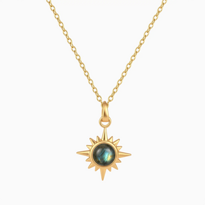 18KT Yellow Gold Vermeil Cabochon Labradorite Radiant Necklace - Sunburst Front View