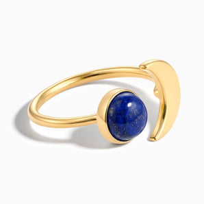 18KT Yellow Gold Vermeil Cabochon Lapis Lazuli Crescent Open Ring - Cosmic Path Front View