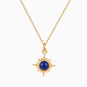18KT Yellow Gold Vermeil Cabochon Lapis Lazuli Radiant Necklace - Sunburst Front View