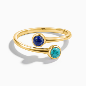 18KT Yellow Gold Vermeil Cabochon Lapis Lazuli & Turquoise Ring - Twins Collection Front View