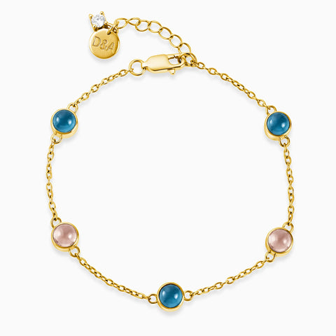 18KT Yellow Gold Vermeil Cabochon London Blue Topaz & Morganite Bracelet - Constellation Front View