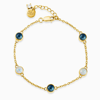 18KT Yellow Gold Vermeil Cabochon London Blue Topaz & Opal Bracelet - Constellation Front View