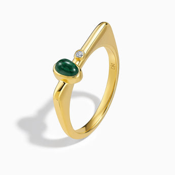 18KT Yellow Gold Vermeil Cabochon Malachite Puzzle Stacking Ring - Minimal Bubble Side View