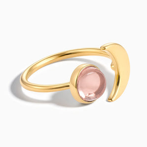 18KT Yellow Gold Vermeil Cabochon Morganite Crescent Open Ring - Cosmic Path Front View