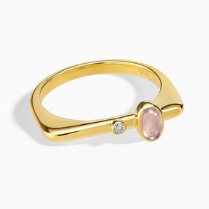 18KT Yellow Gold Vermeil Cabochon Morganite Puzzle Stacking Ring - Minimal Bubble Front View