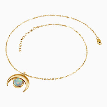 18KT Yellow Gold Vermeil Cabochon Opal Crescent Moon Necklace - Lunar Halo Side View