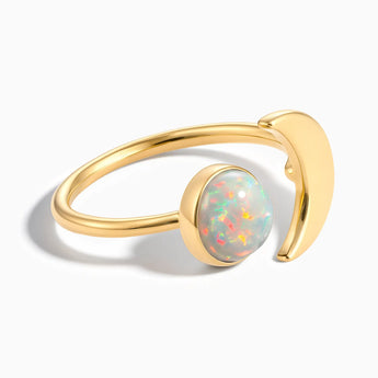 18KT Yellow Gold Vermeil Cabochon Opal Crescent Open Ring - Cosmic Path Front View