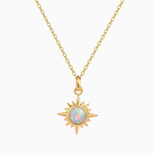 18KT Yellow Gold Vermeil Cabochon Opal Radiant Necklace - Sunburst Front View