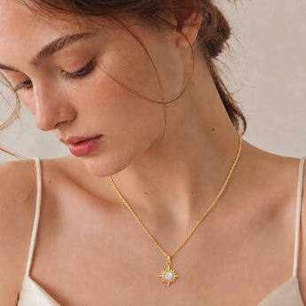 18KT Yellow Gold Vermeil Cabochon Opal Radiant Necklace - Sunburst Model Shot