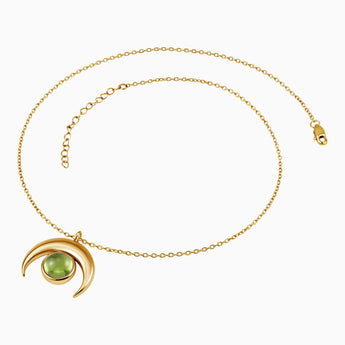 18KT Yellow Gold Vermeil Cabochon Peridot Crescent Moon Necklace - Lunar Halo Side View