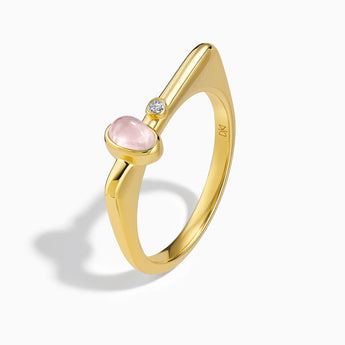 18KT Yellow Gold Vermeil Cabochon Rose Quartz Puzzle Stacking Ring - Minimal Bubble Side View