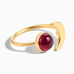18KT Yellow Gold Vermeil Cabochon Ruby Crescent Open Ring - Cosmic Path Front View