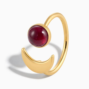 18KT Yellow Gold Vermeil Cabochon Ruby Crescent Open Ring - Cosmic Path Side View