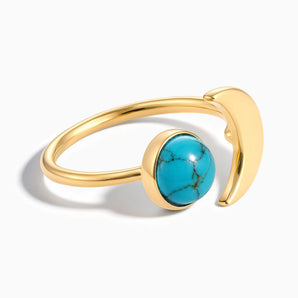18KT Yellow Gold Vermeil Cabochon Turquoise Crescent Open Ring - Cosmic Path Front View