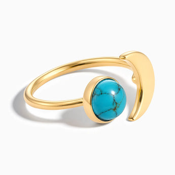 18KT Yellow Gold Vermeil Cabochon Turquoise Crescent Open Ring - Cosmic Path Front View