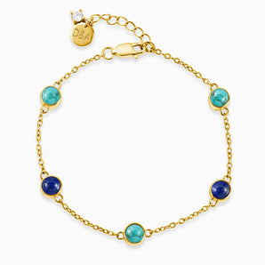18KT Yellow Gold Vermeil Cabochon Turquoise & Lapis Lazuli Bracelet - Constellation Front View