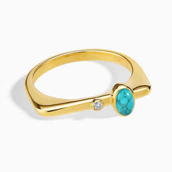 18KT Yellow Gold Vermeil Cabochon Turquoise Puzzle Stacking Ring - Minimal Bubble Front View