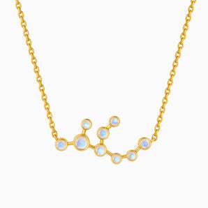 18KT Yellow Gold Vermeil Cancer Zodiac Constellation Necklace - Moonstone Front View