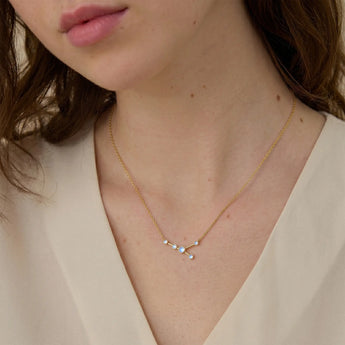 18KT Yellow Gold Vermeil Cancer Zodiac Constellation Necklace - Moonstone Model Shot