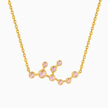 18KT Yellow Gold Vermeil Cancer Zodiac Constellation Necklace - Rose Quartz Front View