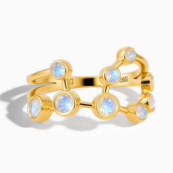 18KT Yellow Gold Vermeil Cancer Zodiac Constellation Ring - Moonstone Front View
