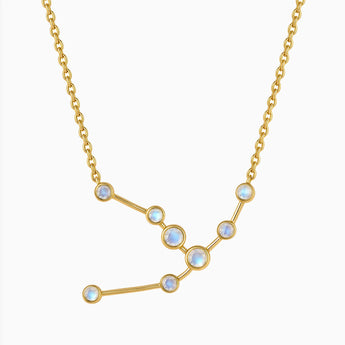 18KT Yellow Gold Vermeil Capricorn Zodiac Constellation Necklace - Moonstone Front View