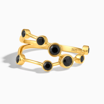 18KT Yellow Gold Vermeil Capricorn Zodiac Constellation Ring - Black Onyx Front View